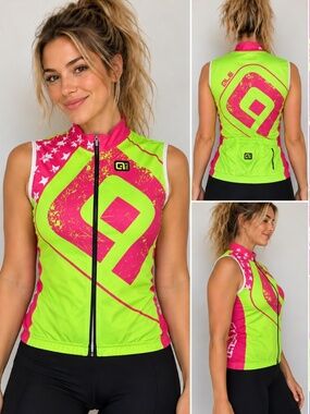 Alé Cycling Women’s XS Neon Pink Green Sleeveless Full Zip Cycling Jersey